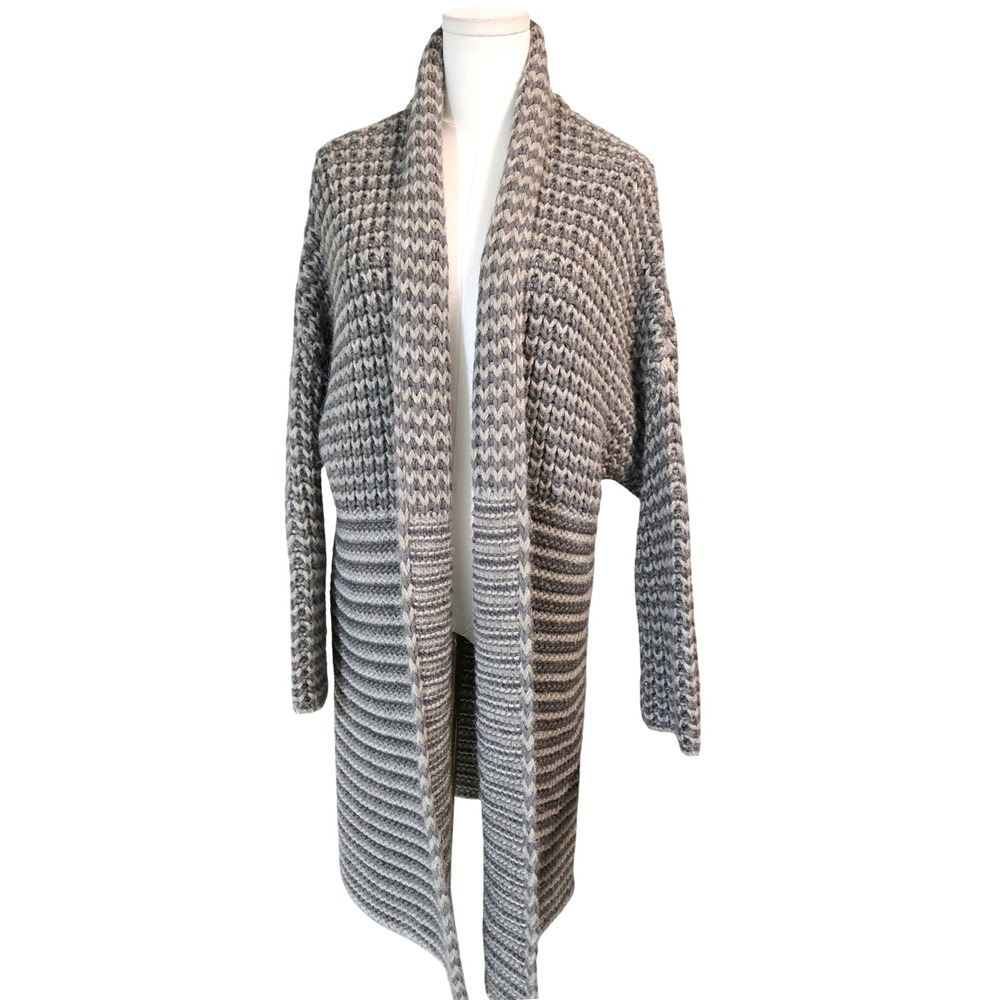 Cristina Giavoli Collection Chunky Knit Open Front Cardiganalpaca Sweater Gray